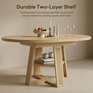 Extendable Round Dining Table with Storage Shelf – Seats 4 to 8