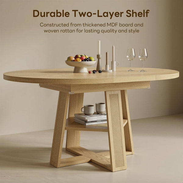 Extendable Round Dining Table with Storage Shelf – Seats 4 to 8
