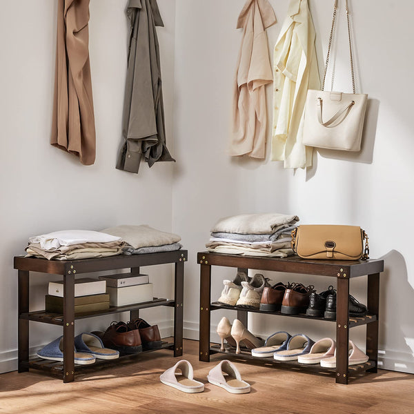 3-Tier Bamboo Shoe Rack Bench with Storage