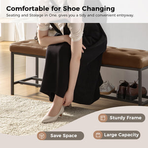 Upholstered Storage Ottoman Bench with Metal Legs – Camel