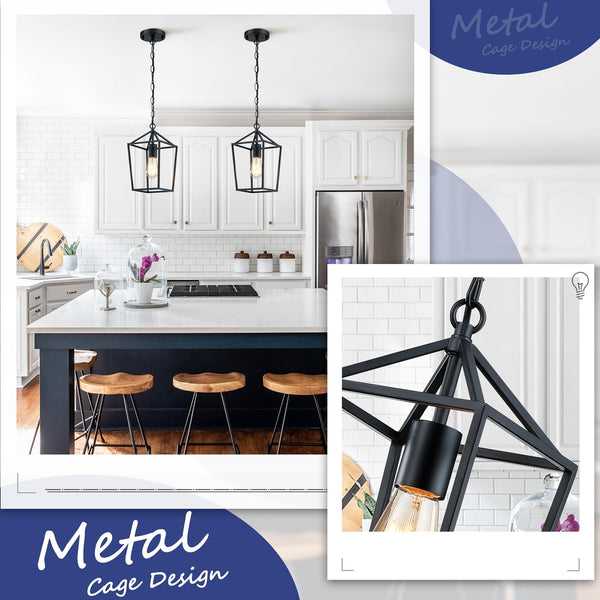 Farmhouse Pendant Lights 2-Pack – Metal Cage Ceiling Hanging Lamps