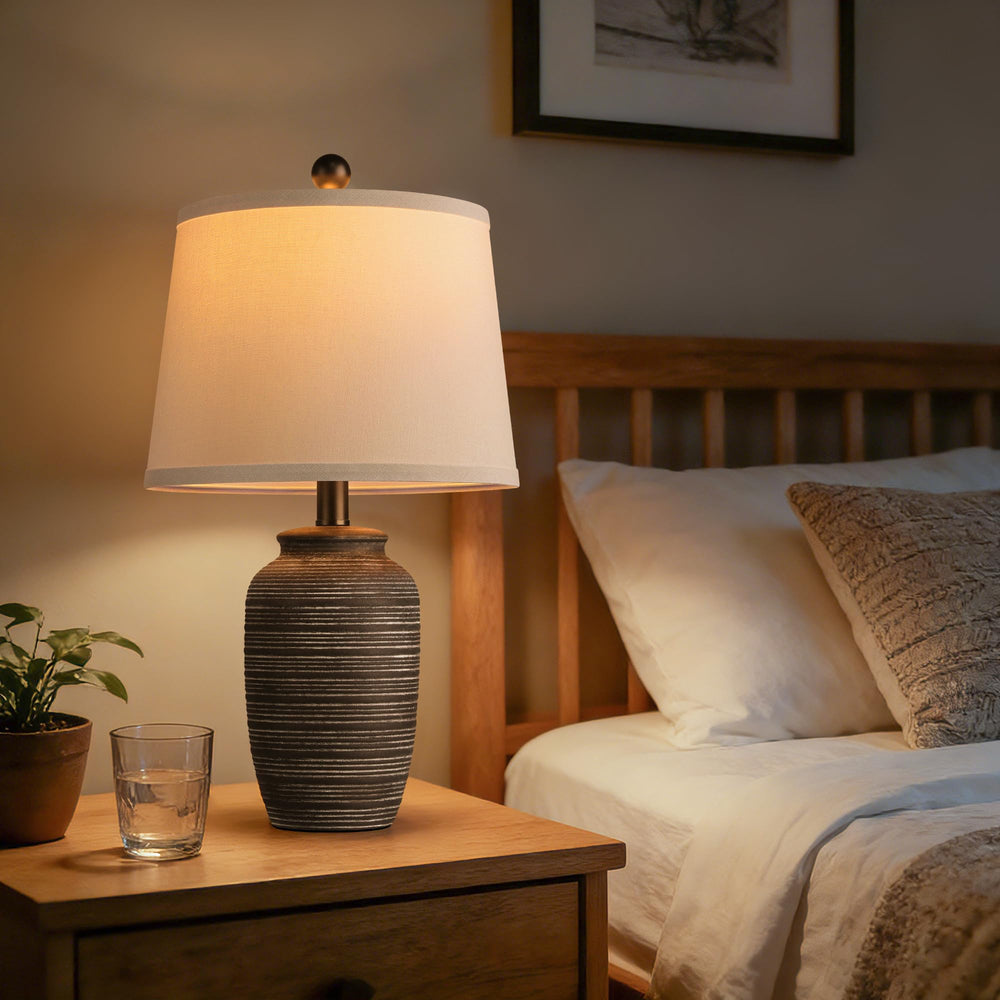 Vintage Ceramic Table Lamp Set of 2 with Linen Shade – 21" Bedside Lamp for Bedroom, Living Room & Nightstand