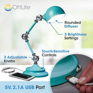 LED Desk Lamp with USB Charging Port, Touch Controls & Adjustable Neck – 3 Brightness Settings