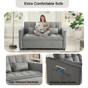 Convertible Loveseat Sofa Bed with USB Charging & Side Table