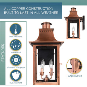Aged Copper Outdoor Wall Lantern 2-Light