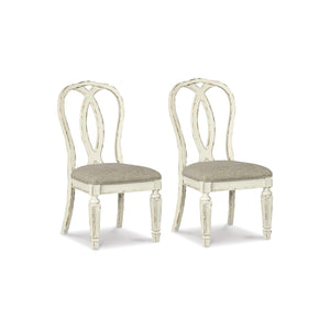 French Country Ribbon Back Dining Chairs — Set of 2, Chipped White