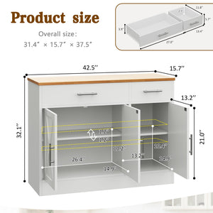 43" Sideboard Buffet Cabinet with Drawers and Adjustable Shelves