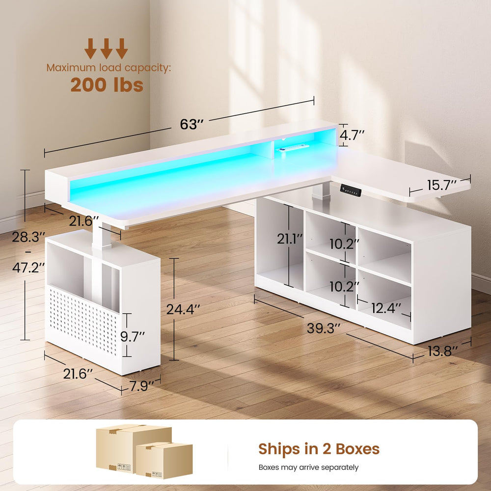 L-Shaped Electric Standing Desk 63 Inch
