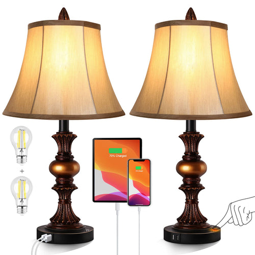 Touch Control Dimmable Table Lamp Set of 2 with USB Ports