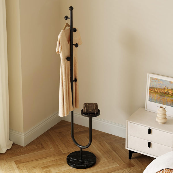 Metal Coat Rack with Marble Base & Storage Tray