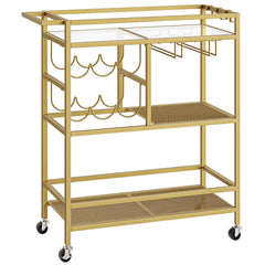 3-Tier Rolling Bar Cart with Wine Rack & Glass Holders