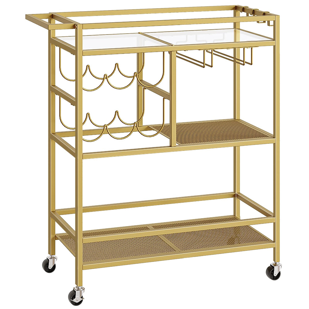 3-Tier Rolling Bar Cart with Wine Rack & Glass Holders