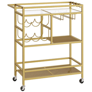 3-Tier Rolling Bar Cart with Wine Rack & Glass Holders