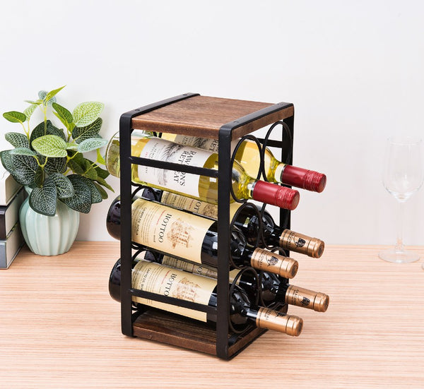 Countertop Wine Rack 6 Bottle Metal Wood