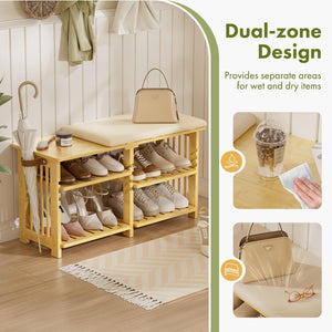 Bamboo Shoe Bench with Cushion & Storage Strap