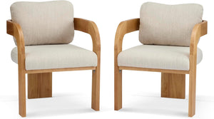 Boucle Dining Chairs Set of 2 with Cushion & Curved Arms