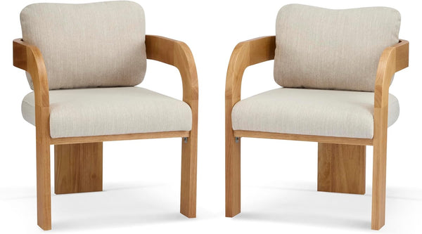 Boucle Dining Chairs Set of 2 with Cushion & Curved Arms