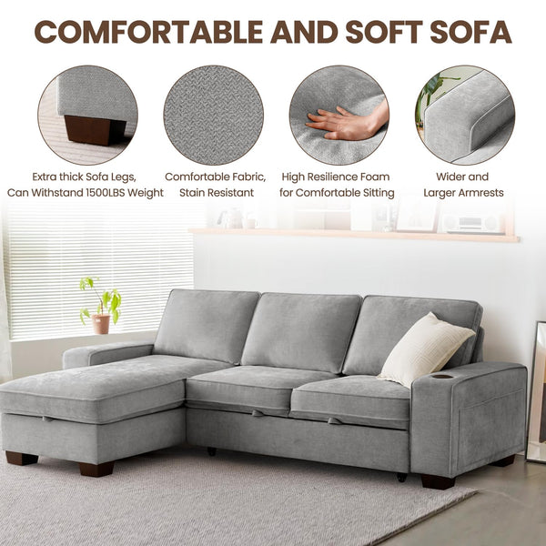 L-Shaped Convertible Sofa Bed with Storage