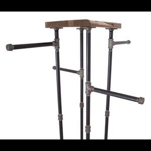 Industrial Pipe & Cedar Wood 4-Way Clothing Rack with Shelves