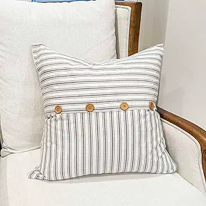 King Size Pillow Shams Set of 2 – Cotton Ticking Stripe Ruffle Pillow Covers