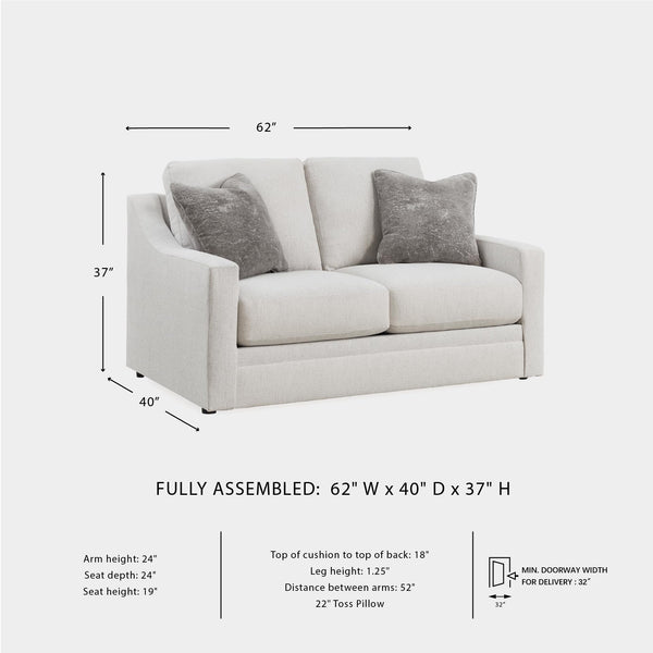Contemporary Light Gray Loveseat with Accent Pillows