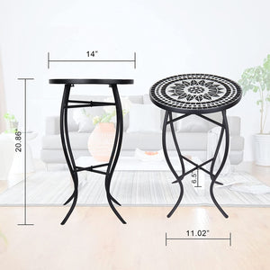 Round Mosaic Outdoor Side Table with Metal Frame