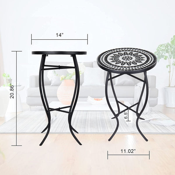Round Mosaic Outdoor Side Table with Metal Frame