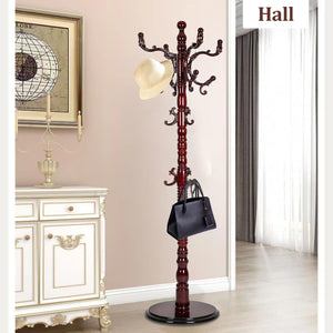 Freestanding Wooden Coat Rack with 14 Hooks