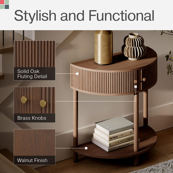 Fluted Half Moon Console Table with Storage Doors
