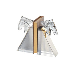 Clear Glass Horse Bookends Set of 2 with Pyramid Base
