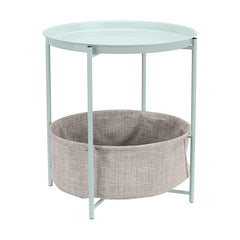 Round Metal End Table with Fabric Storage Bin