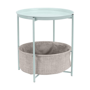 Round Metal End Table with Fabric Storage Bin