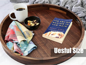Walnut Wood Serving Tray Set of 2 with Handles