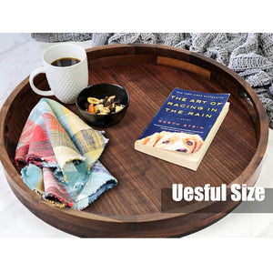 Walnut Wood Serving Tray Set of 2 with Handles