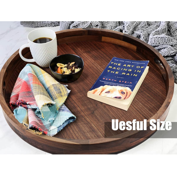 Walnut Wood Serving Tray Set of 2 with Handles