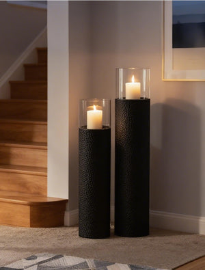 Tall Floor Candle Holders Set of 2 – Black Metal Hurricane Pillar Stands