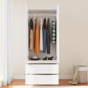 Wooden Armoire Wardrobe Closet with Drawers & Hanging Rod
