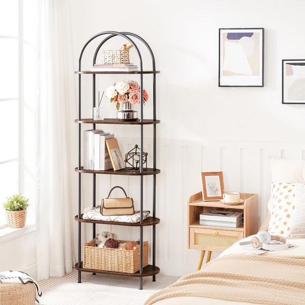 5-Tier Arched Bookshelf with Metal Frame