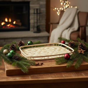 Bamboo Wicker Serving Trays Set of 6 – Rectangular Breakfast & Coffee Table Trays