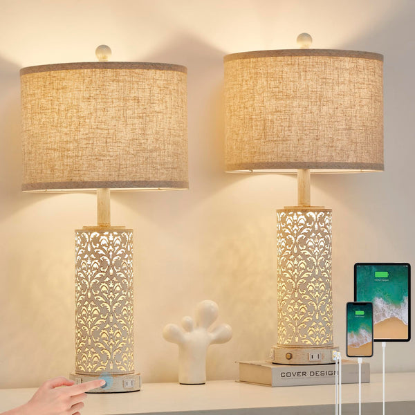 Farmhouse Touch Table Lamp with Nightlight, USB Ports & AC Outlet
