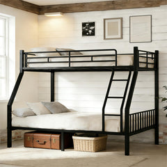 Twin XL Over Queen Metal Bunk Bed with Guardrails and Padded Ladder