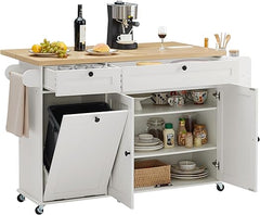 Kitchen Island Cart with Drop Leaf & Power Outlet