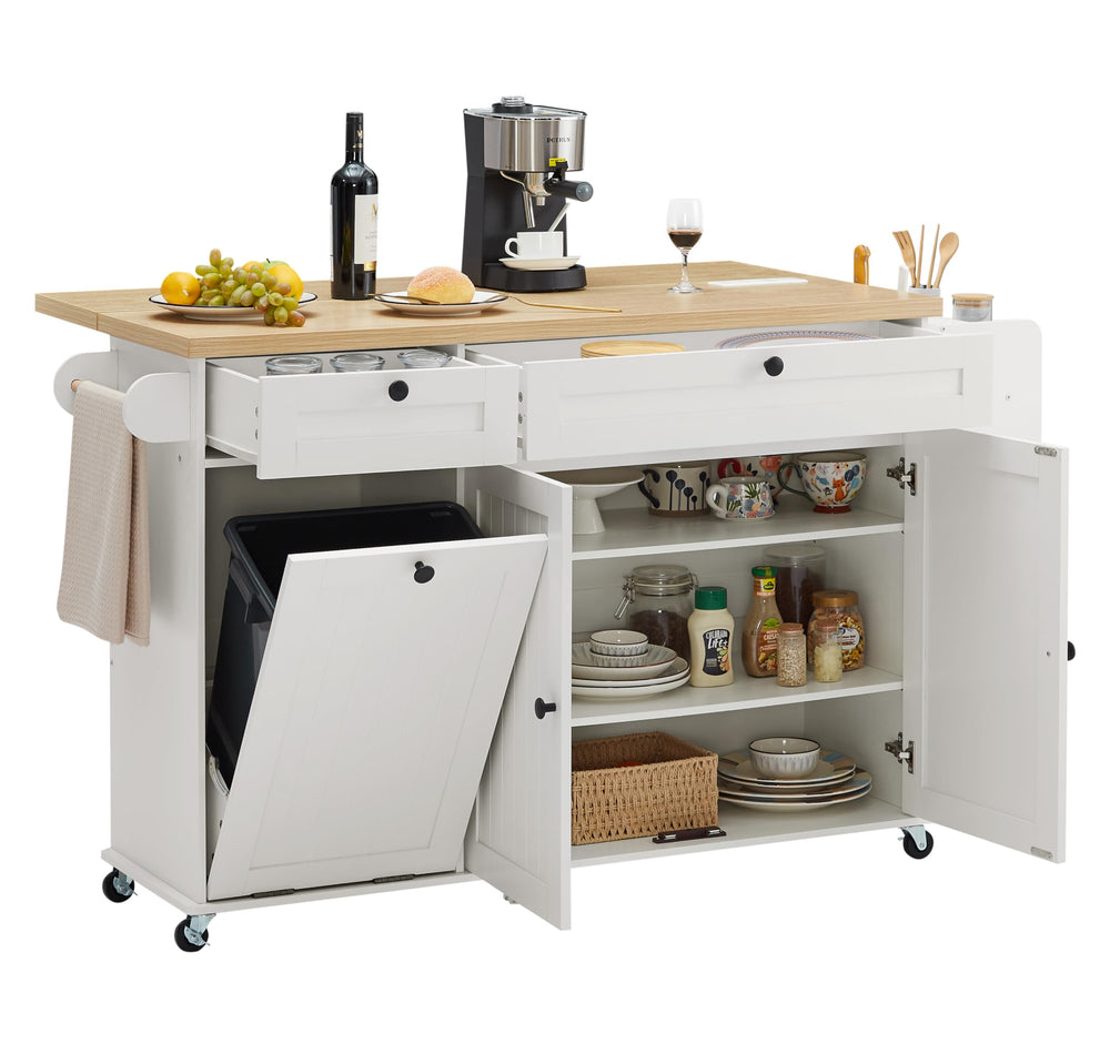Kitchen Island Cart with Drop Leaf & Power Outlet