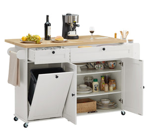 Kitchen Island Cart with Drop Leaf & Power Outlet