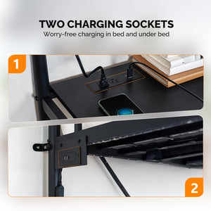 Metal Loft Bed with Desk, LED Lights & Charging Stations