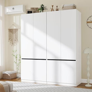 White Wardrobe Closet with Doors & Hanging Rod