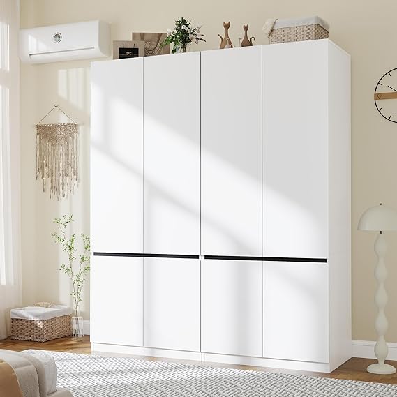 White Wardrobe Closet with Doors & Hanging Rod
