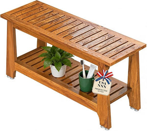 NNN 24" Commercial Teak Shower Bench - 8 Non-Slip Leveling Feet & 350 lbs Capacity | Rock-Solid Stability for Seniors & Spa Safety | Waterproof Design for Saunas/Outdoor Pools (Patented)