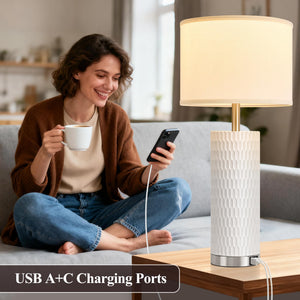 Ceramic Table Lamp with Touch Control & USB Charging Ports – Set of 2