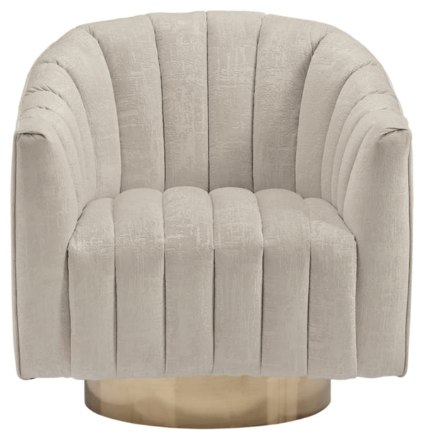 Velvet Swivel Accent Chair – Beige & Gold